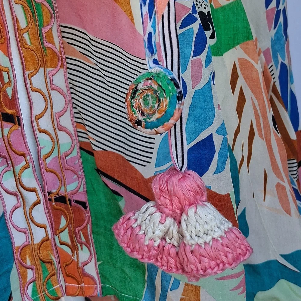 Taj By Sabrina Crippa Tres Marias Orange Kimono Cardigan S Tropical Resortwear - Picture 6 of 17